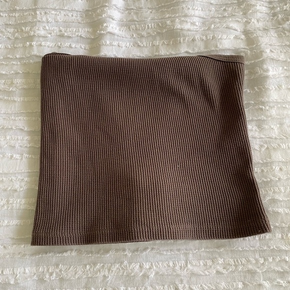 Set Active Waffle Knit Scoop Neck Logo Cropped Tank Top Brown Smoke Size M or L - Picture 8 of 8